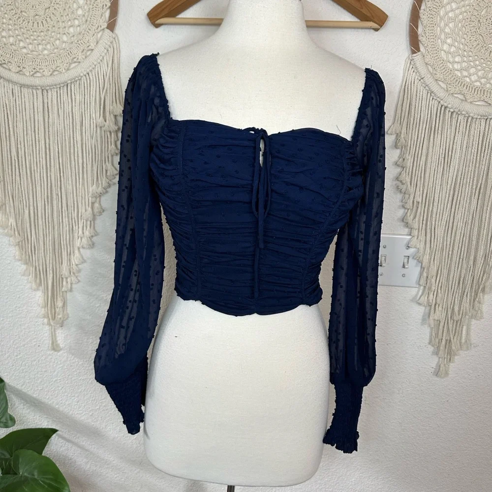 Aqua Blue Puff Sleeve smocked Blouse medium